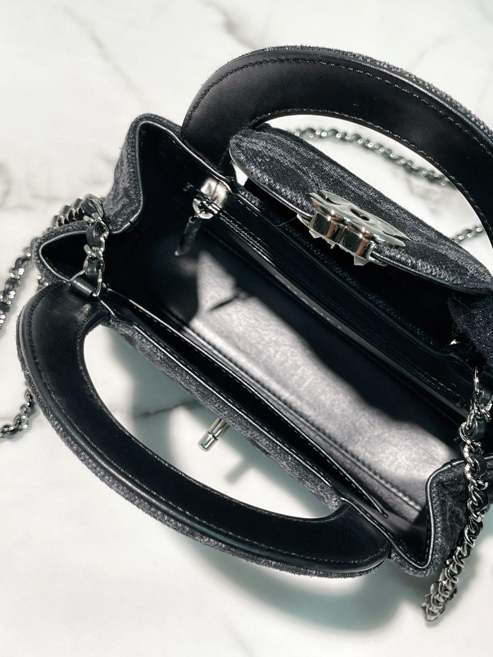 CHANEL MINI KELLY SHOPPING TOTE, Denim/Silver