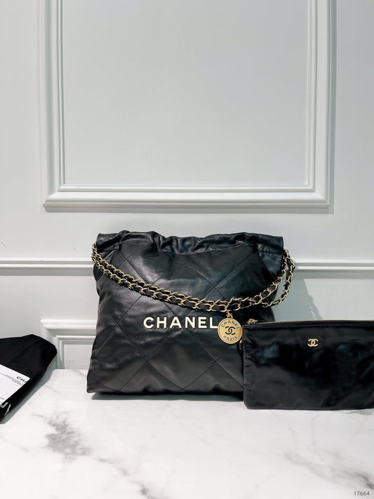CHANEL SMALL 22 BAG, Black/Gold/White