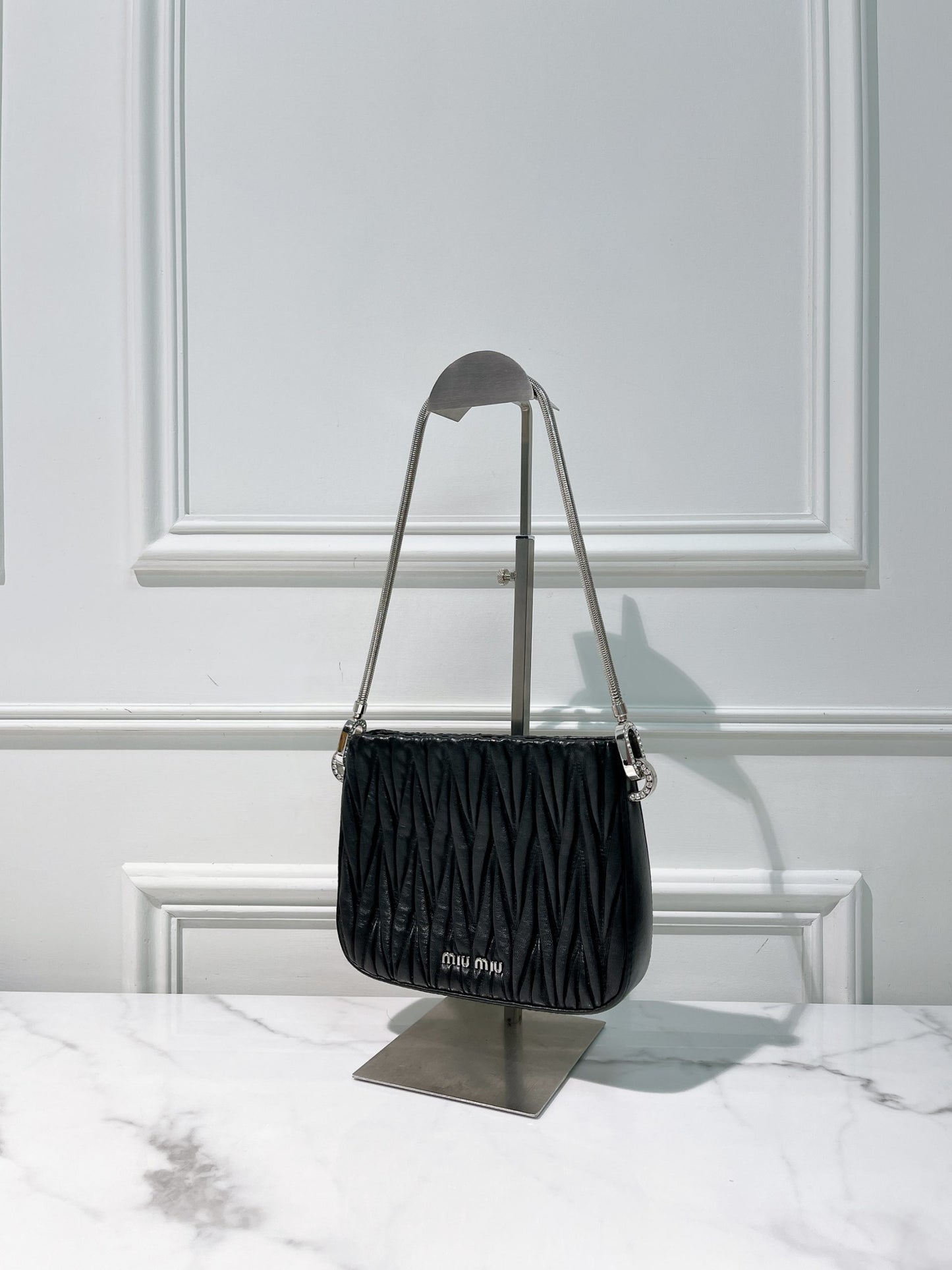 MIUMIU SASSY SHOULDER BAG, Black/Silver