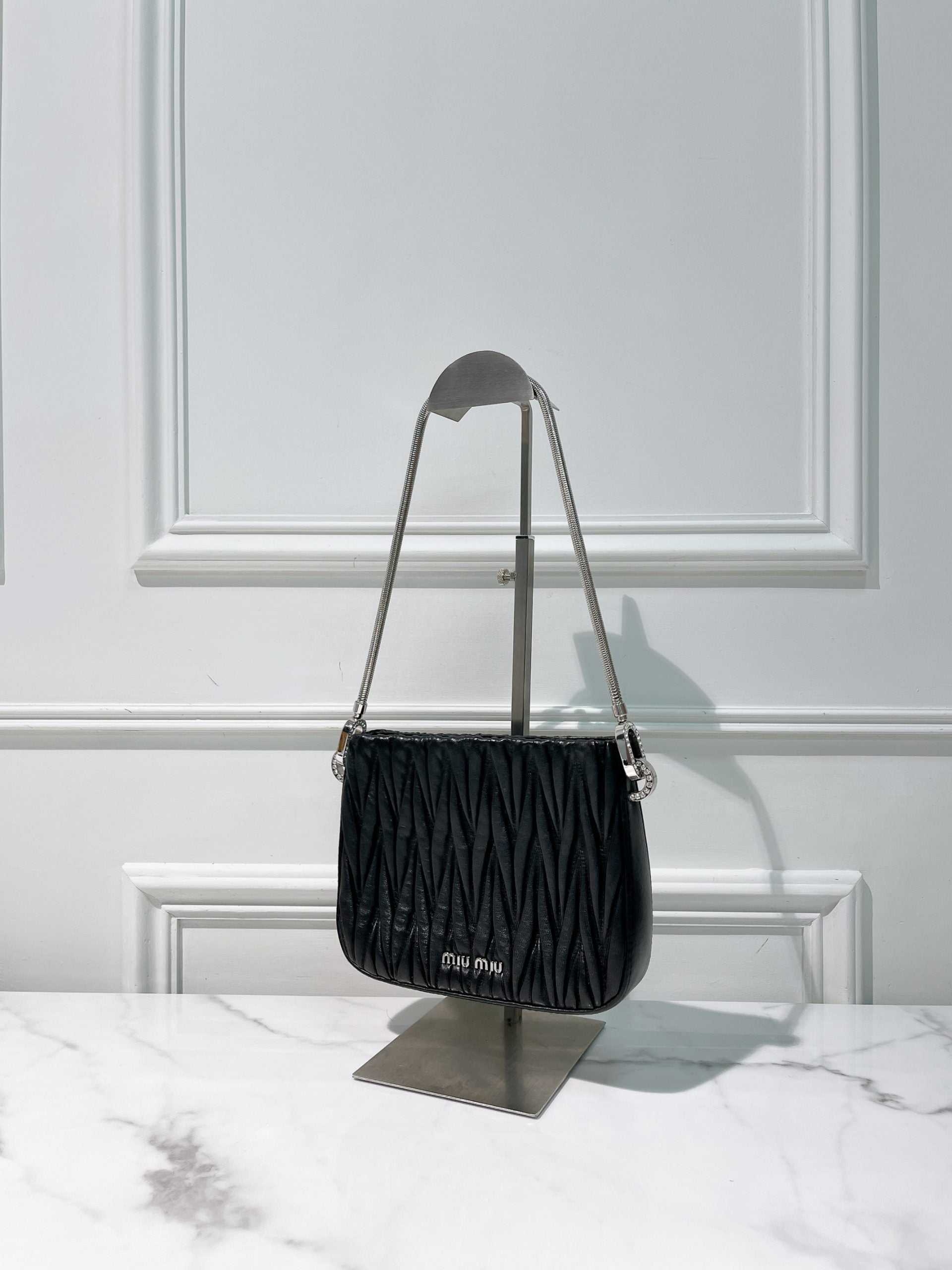 MIUMIU SASSY SHOULDER BAG, Black/Silver