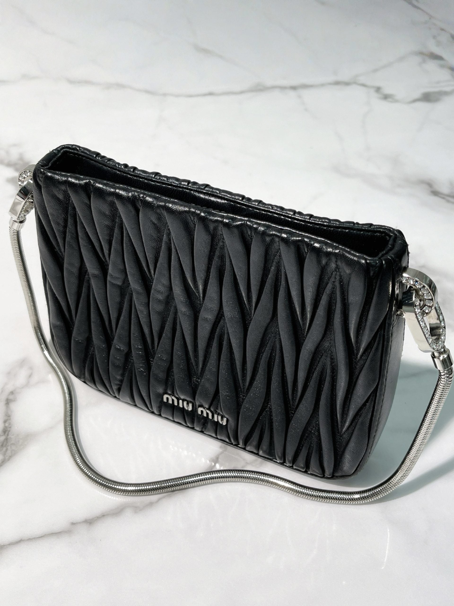 MIUMIU SASSY SHOULDER BAG, Black/Silver
