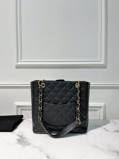 CHANEL PETITE SHOPPING TOTE, Black/Gold