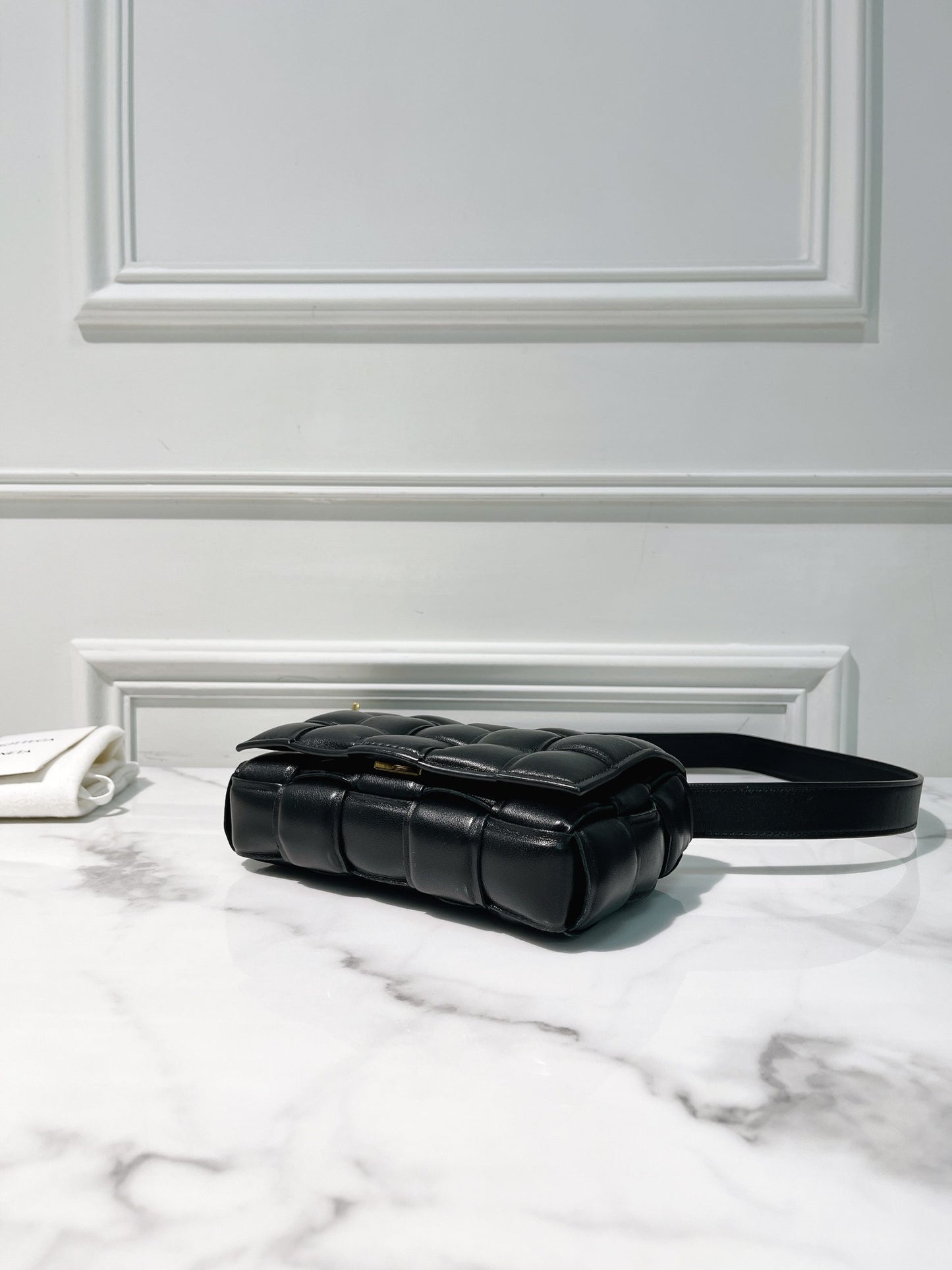 BOTTEGA VENETA PADDED CASSETTE, Black/Gold