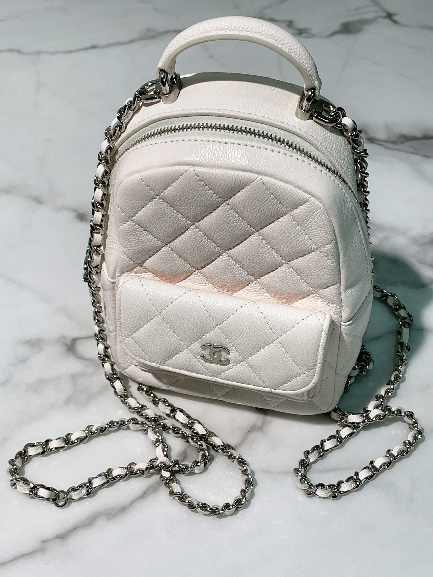 CHANEL 24C MINI BACKPACK, White/Gold