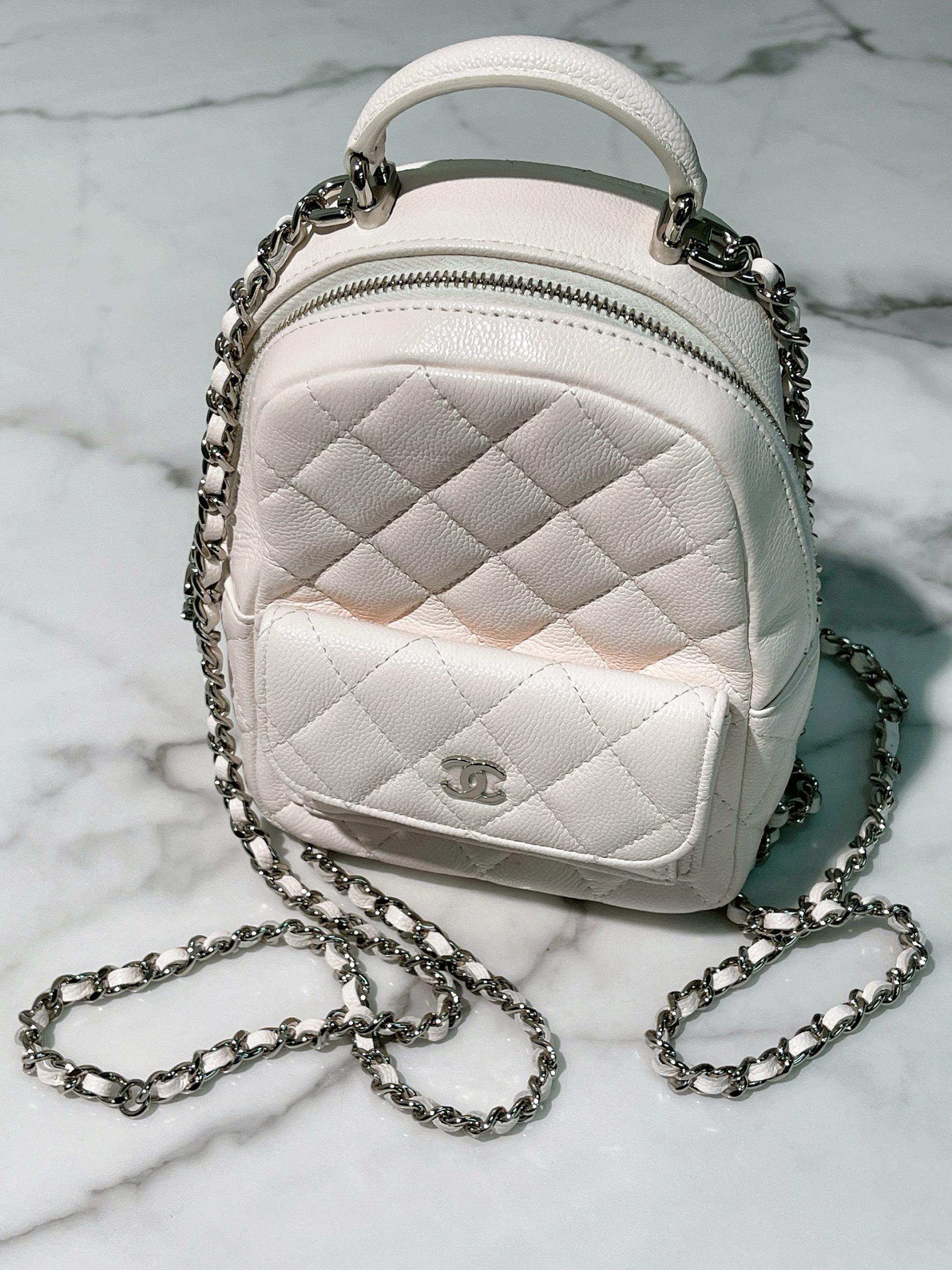 CHANEL 24C MINI BACKPACK, White/Gold