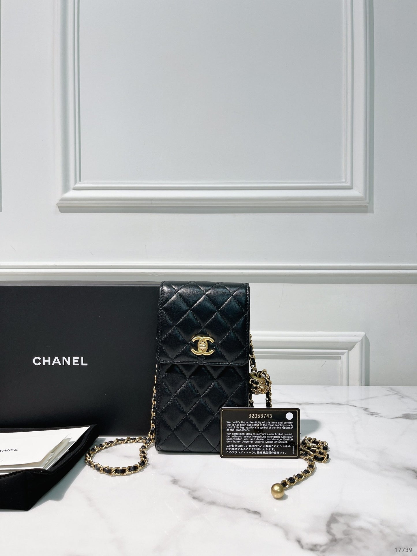 CHANEL PHONE BAG, Black/Gold