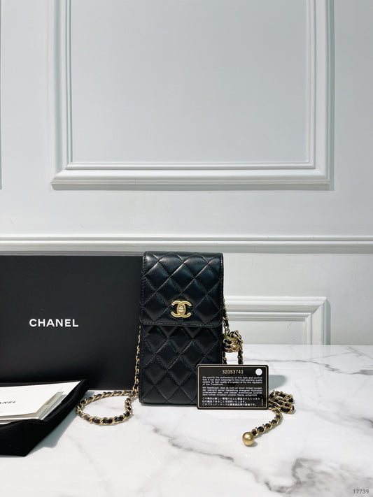 CHANEL PHONE BAG, Black/Gold