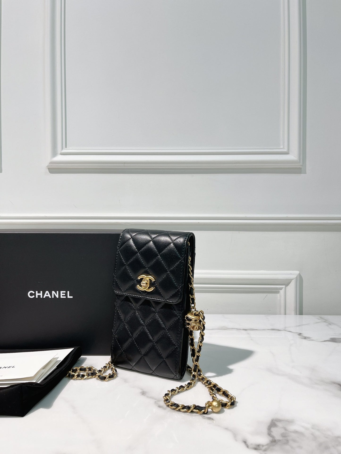 CHANEL PHONE BAG, Black/Gold