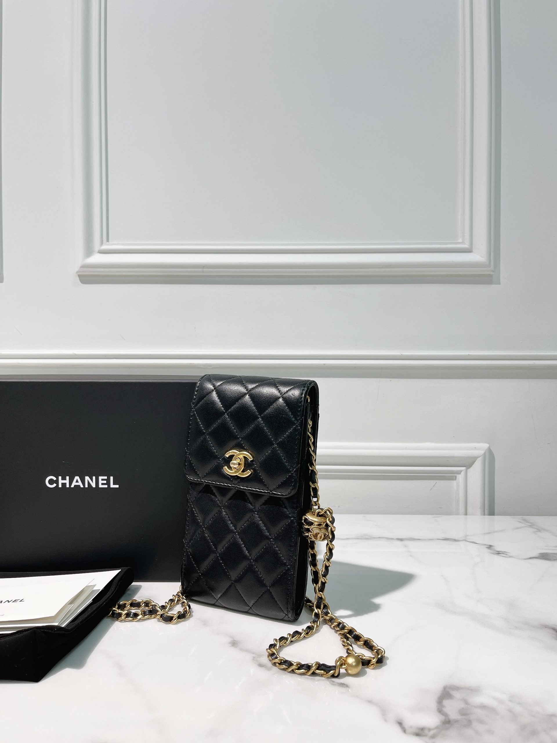 CHANEL PHONE BAG, Black/Gold