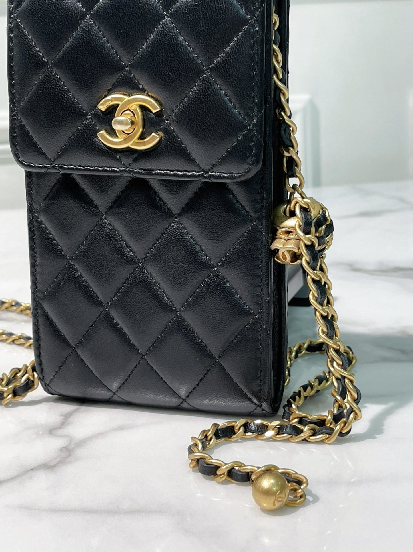 CHANEL PHONE BAG, Black/Gold