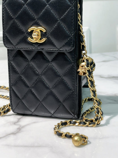 CHANEL PHONE BAG, Black/Gold
