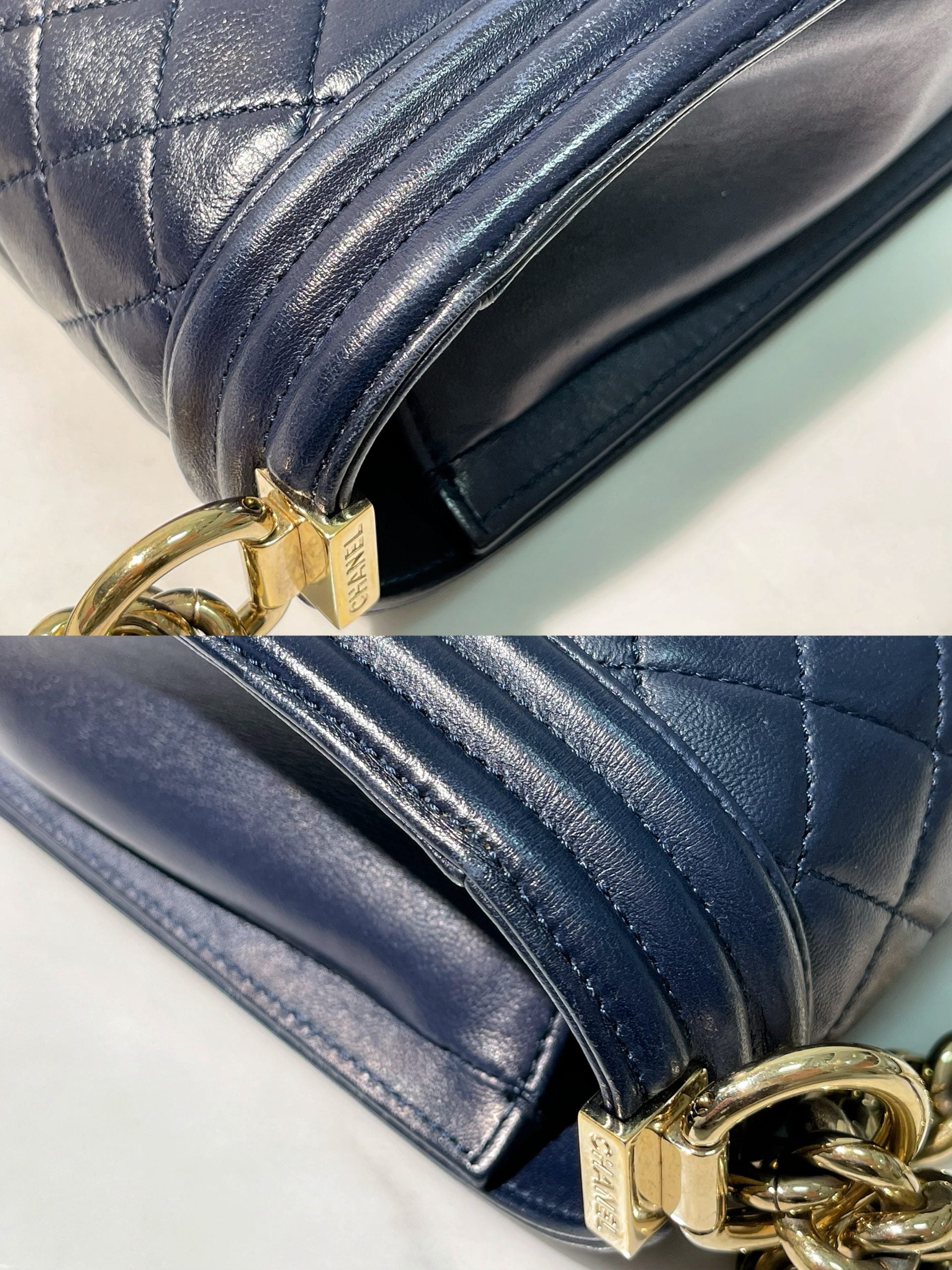 CHANEL LARGE BOY HANDBAG, Navy/Gold