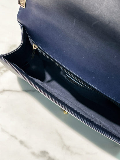 CHANEL LARGE BOY HANDBAG, Navy/Gold