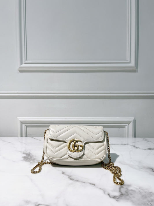 GUCCI MINI MARMONT, White/Gold (No Keyring)