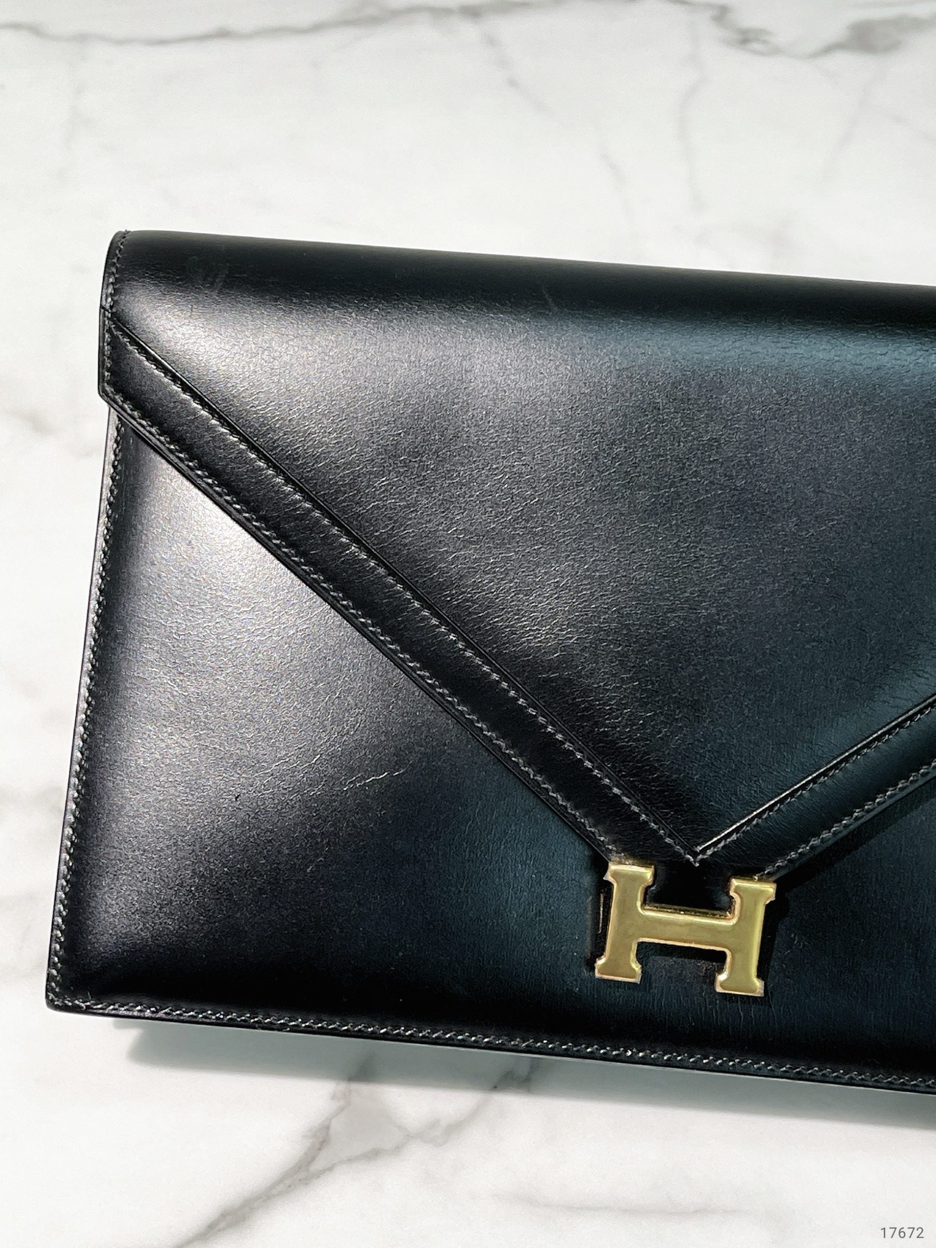 HERMES VINTAGE LYDIE ENVELOPE BAG, Black/Gold