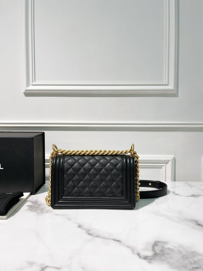 CHANEL SMALL BOY SHOULDER BAG, Black/Gold