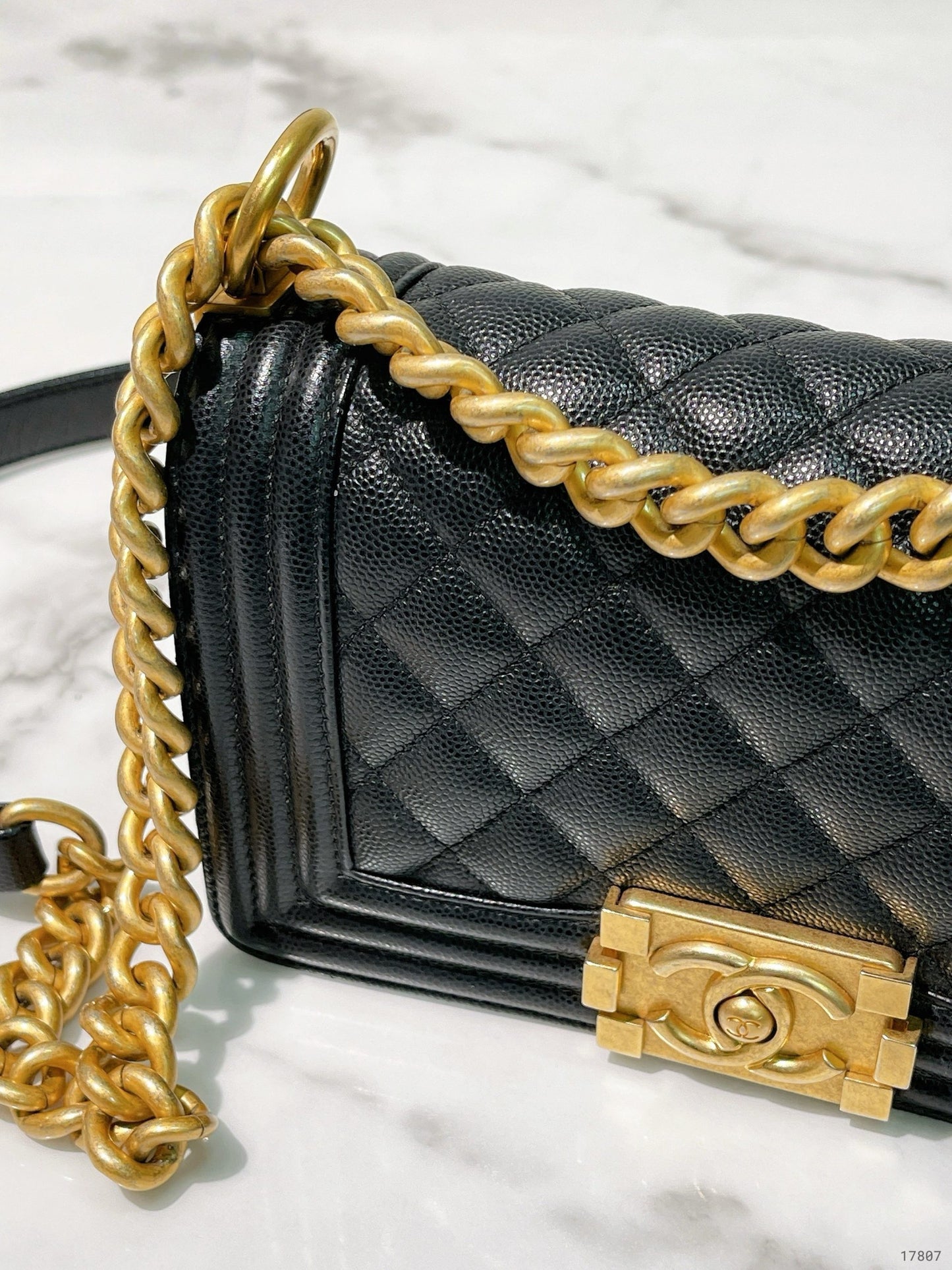 CHANEL SMALL BOY SHOULDER BAG, Black/Gold