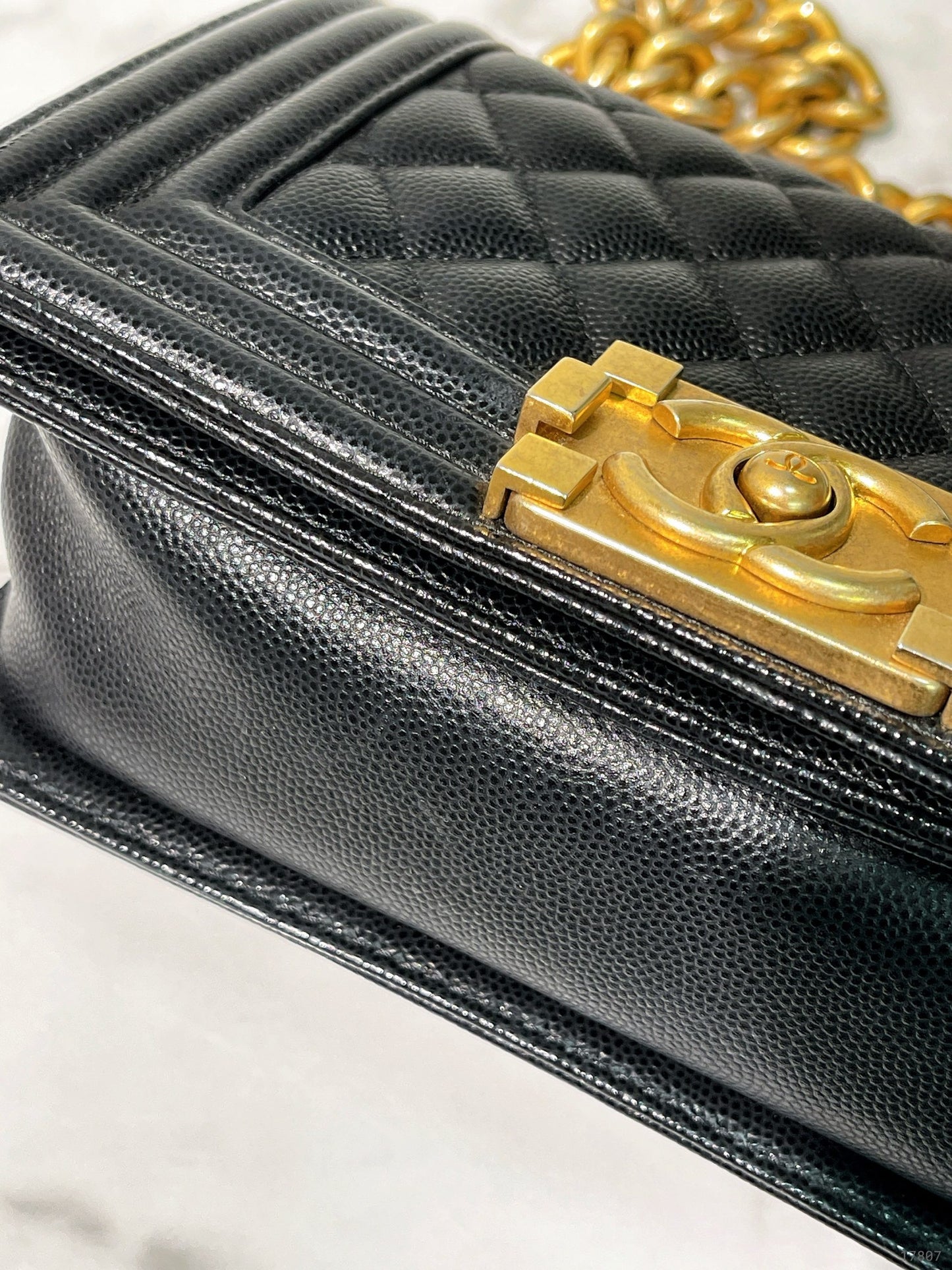 CHANEL SMALL BOY SHOULDER BAG, Black/Gold