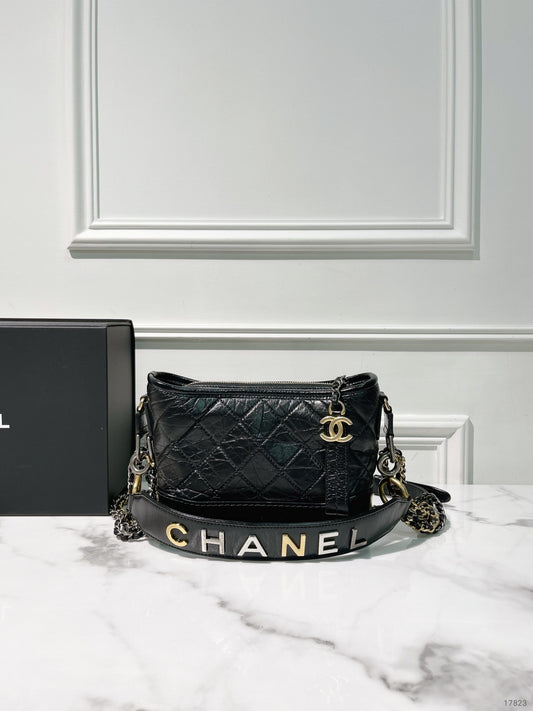 CHANEL SMALL GABRIELLE HOBO WITH HANDLE, Black/Gold