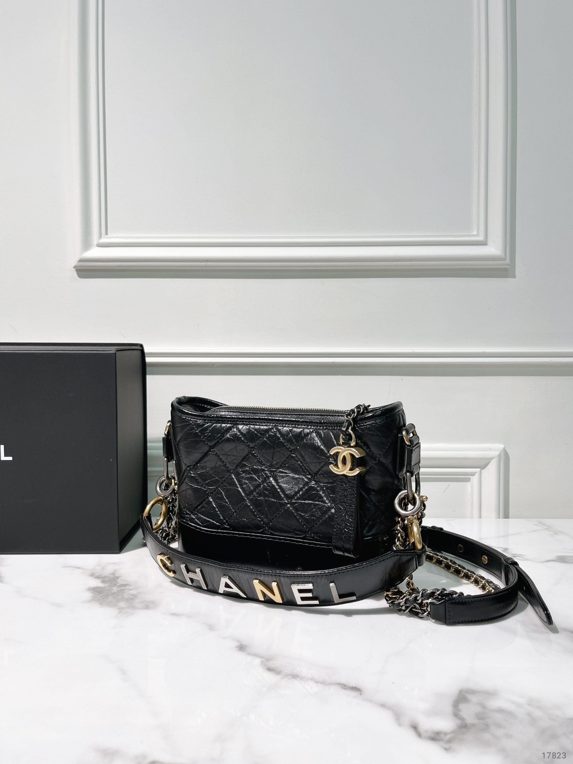 CHANEL SMALL GABRIELLE HOBO WITH HANDLE, Black/Gold