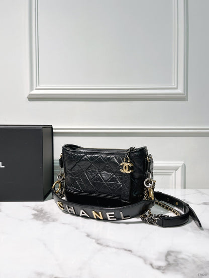 CHANEL SMALL GABRIELLE HOBO WITH HANDLE, Black/Gold