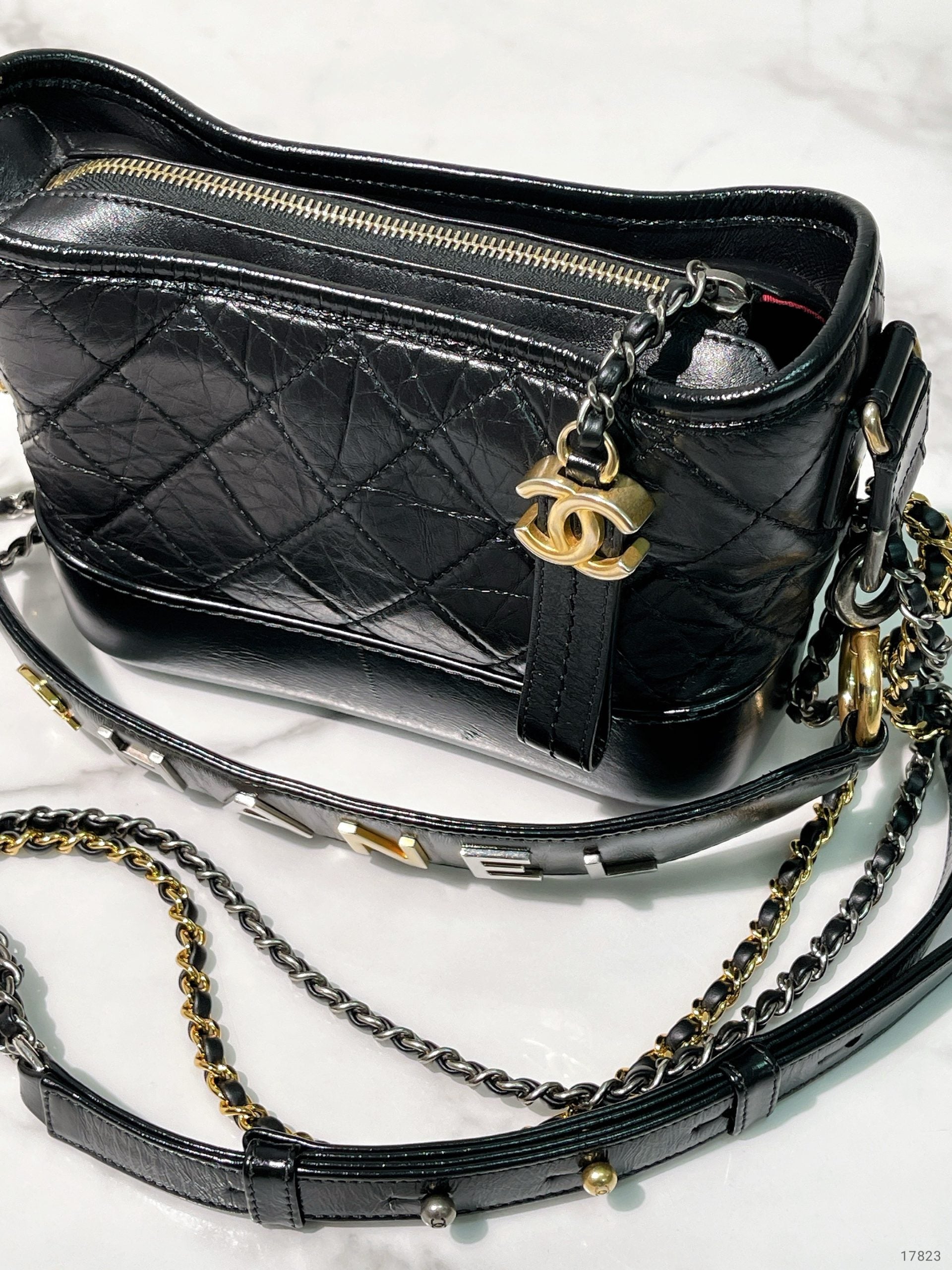 CHANEL SMALL GABRIELLE HOBO WITH HANDLE, Black/Gold