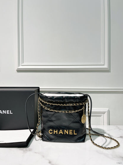CHANEL MINI 22 BAG, Black/Gold