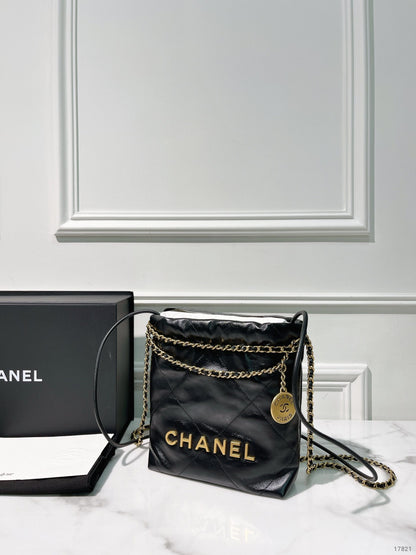 CHANEL MINI 22 BAG, Black/Gold
