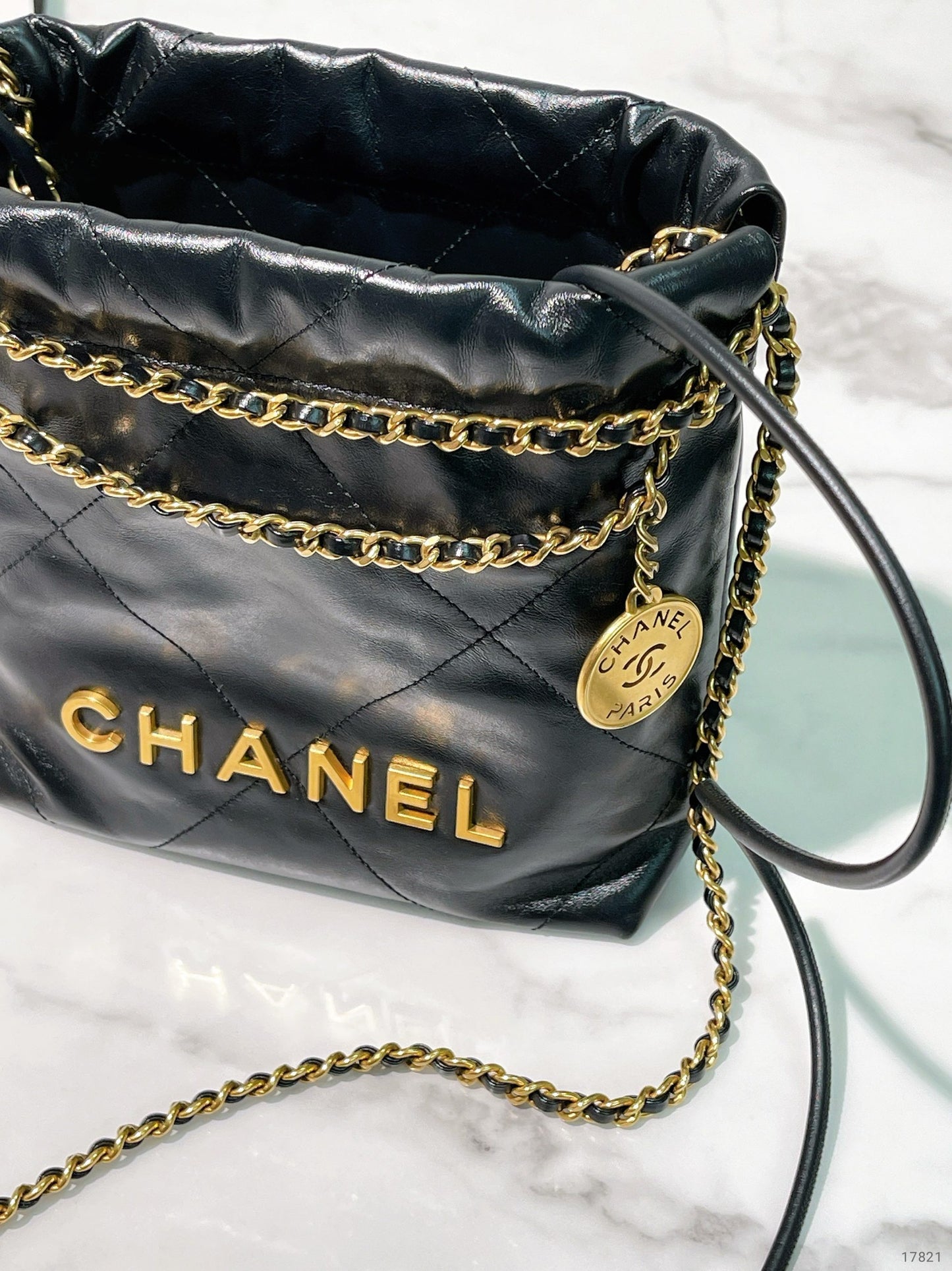 CHANEL MINI 22 BAG, Black/Gold