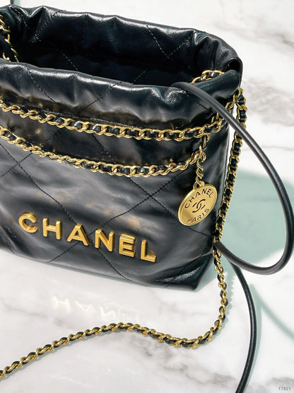CHANEL MINI 22 BAG, Black/Gold