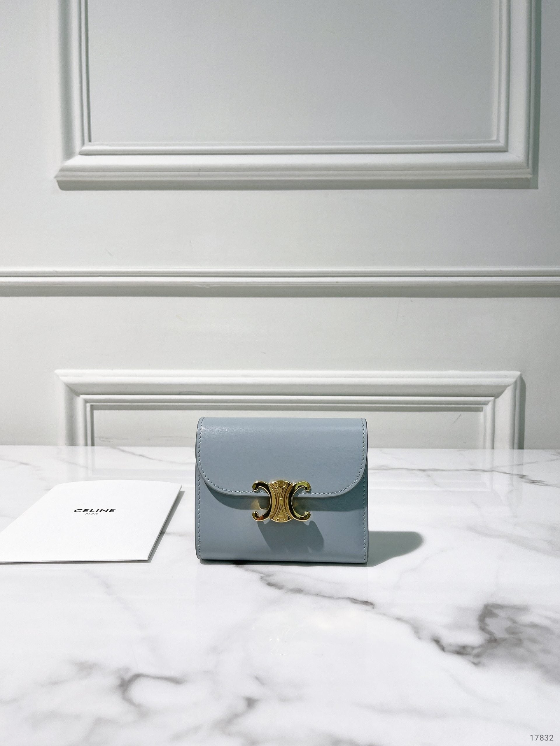 CELINE SMALL FLAP WALLET, Blue/Gold