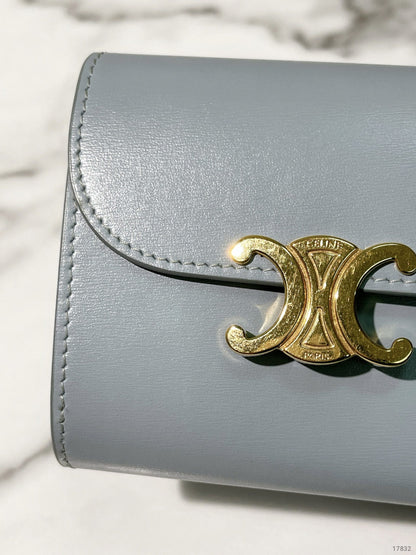 CELINE SMALL FLAP WALLET, Blue/Gold