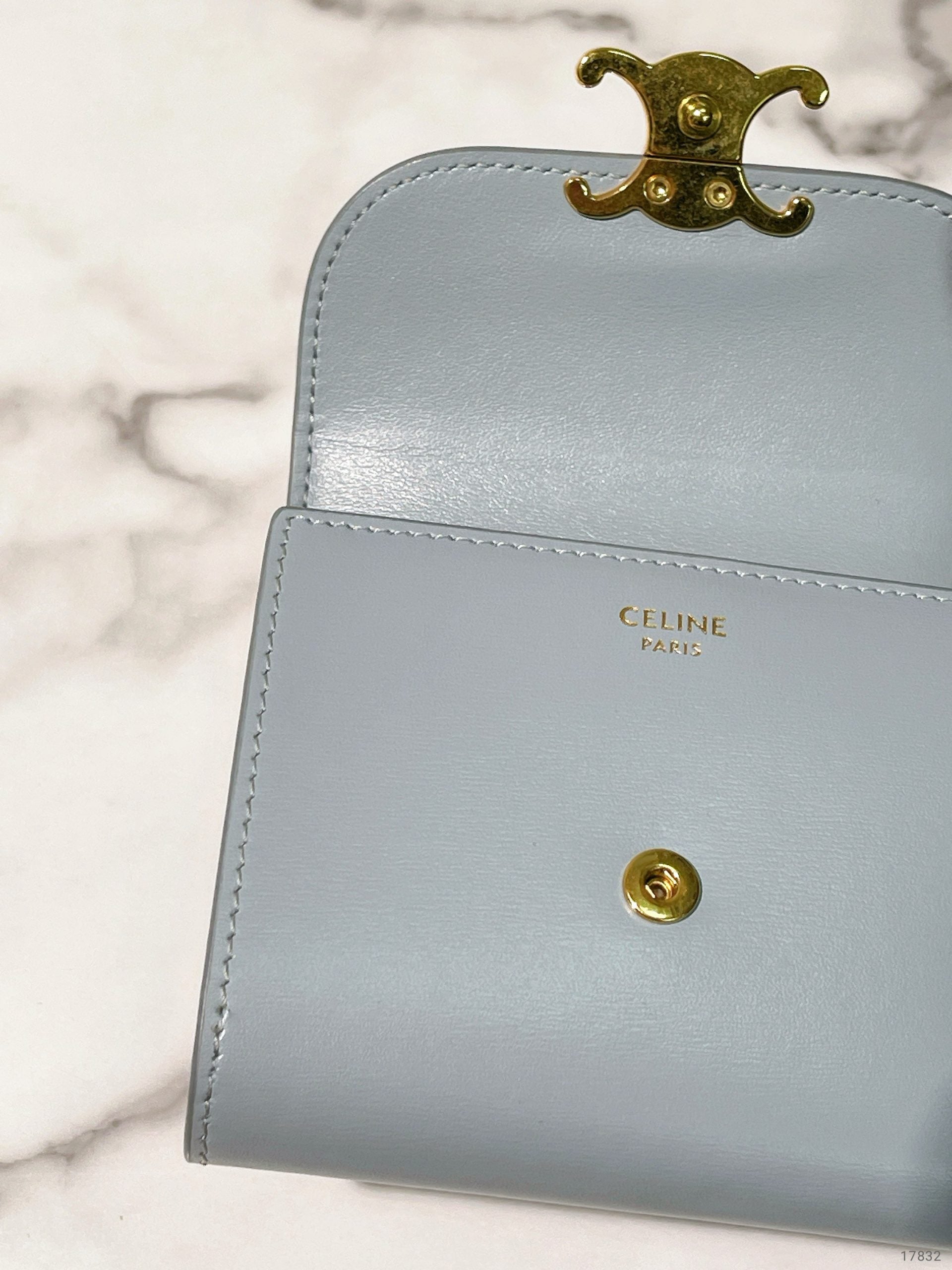 CELINE SMALL FLAP WALLET, Blue/Gold