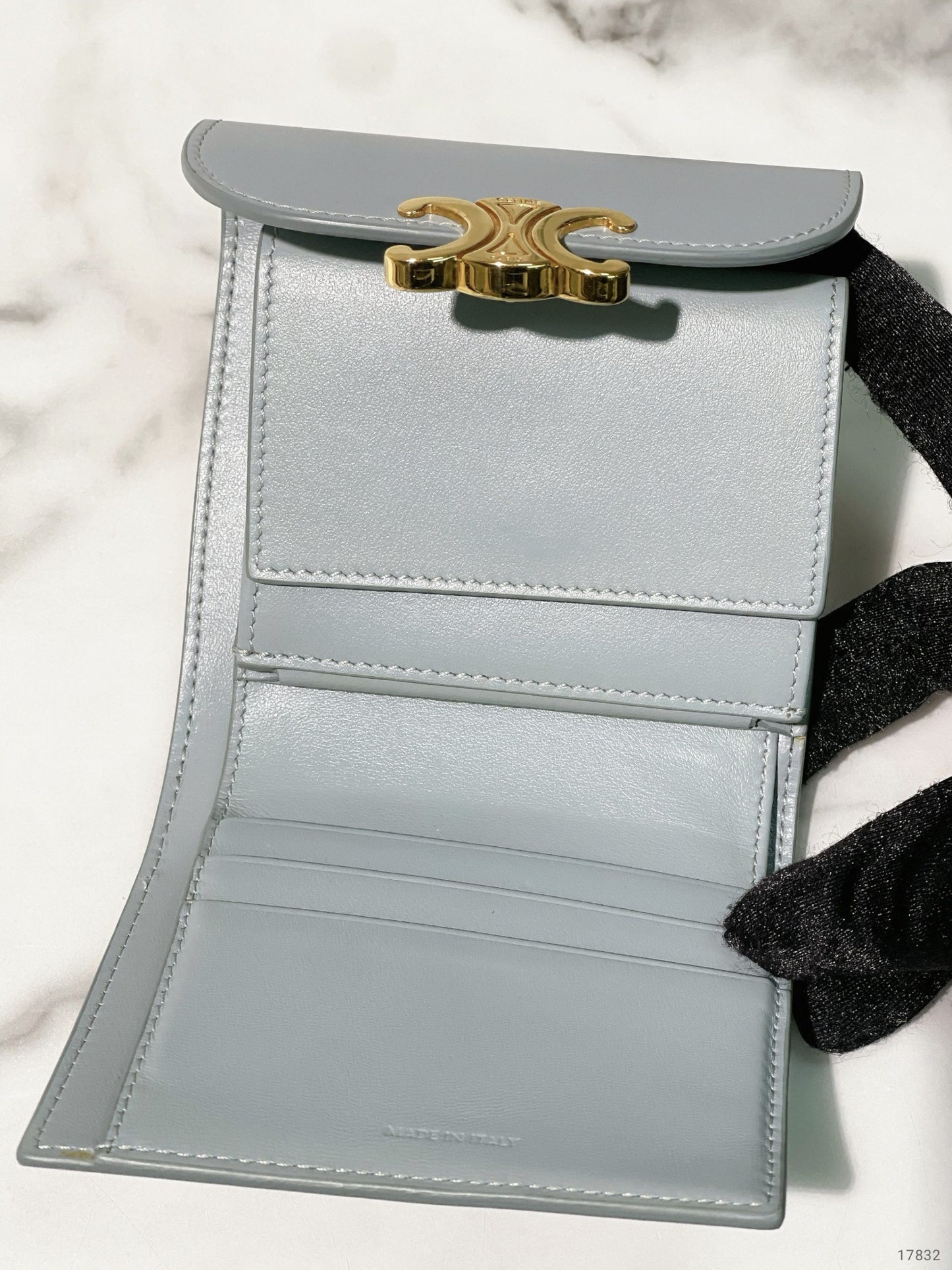 CELINE SMALL FLAP WALLET, Blue/Gold