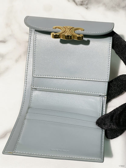 CELINE SMALL FLAP WALLET, Blue/Gold