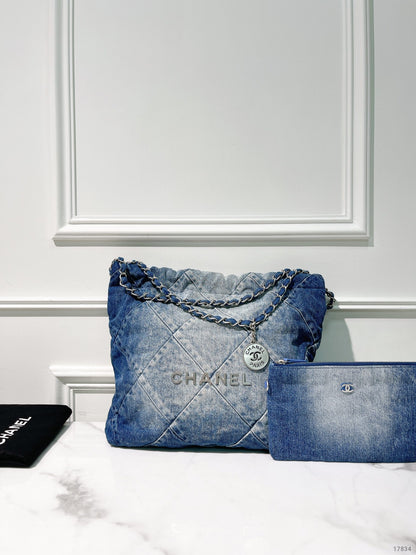 CHANEL SMALL 22 BAG, Denim