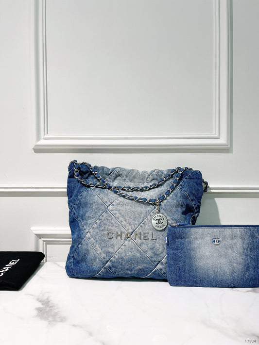 CHANEL SMALL 22 BAG, Denim