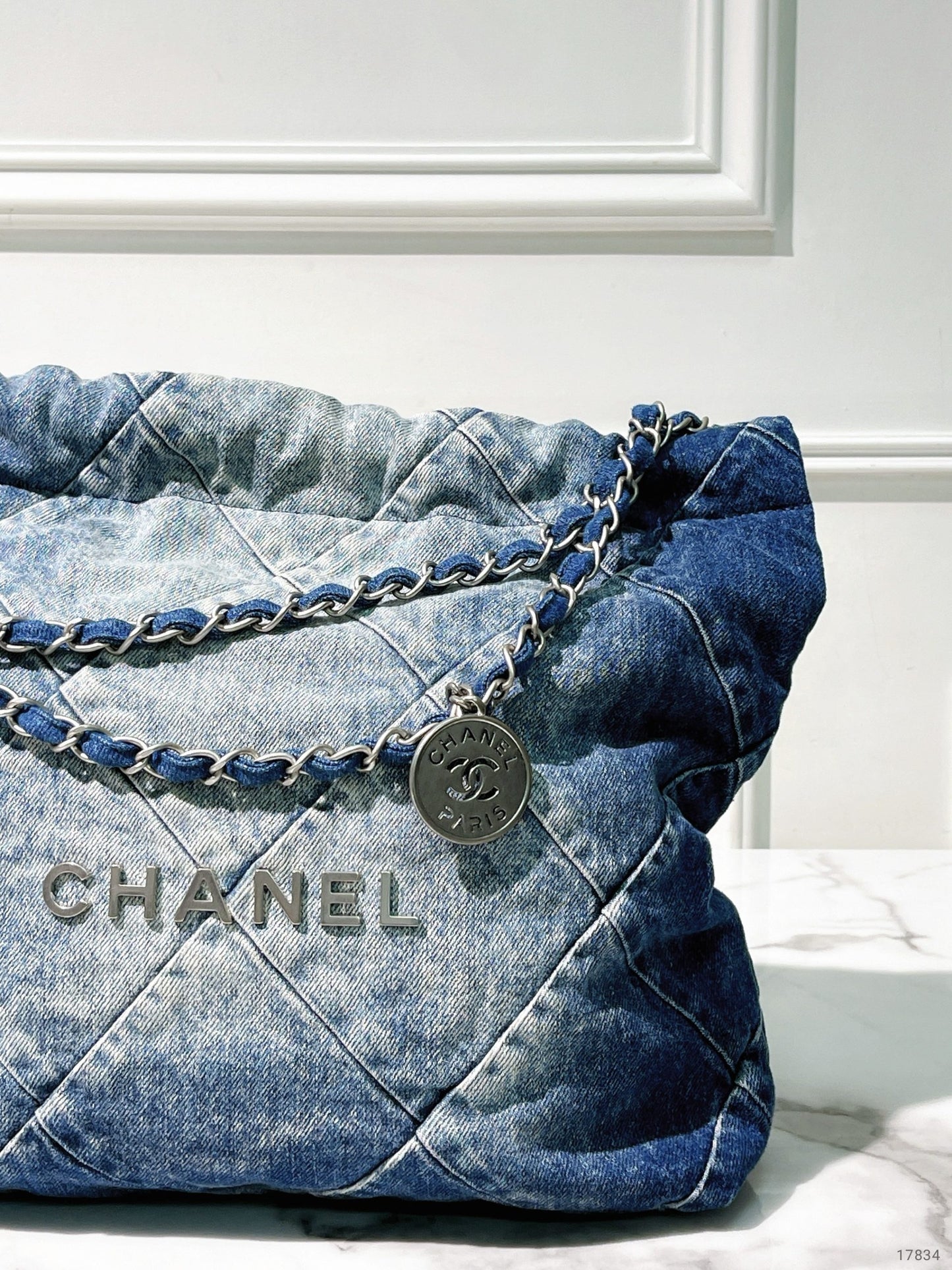 CHANEL SMALL 22 BAG, Denim