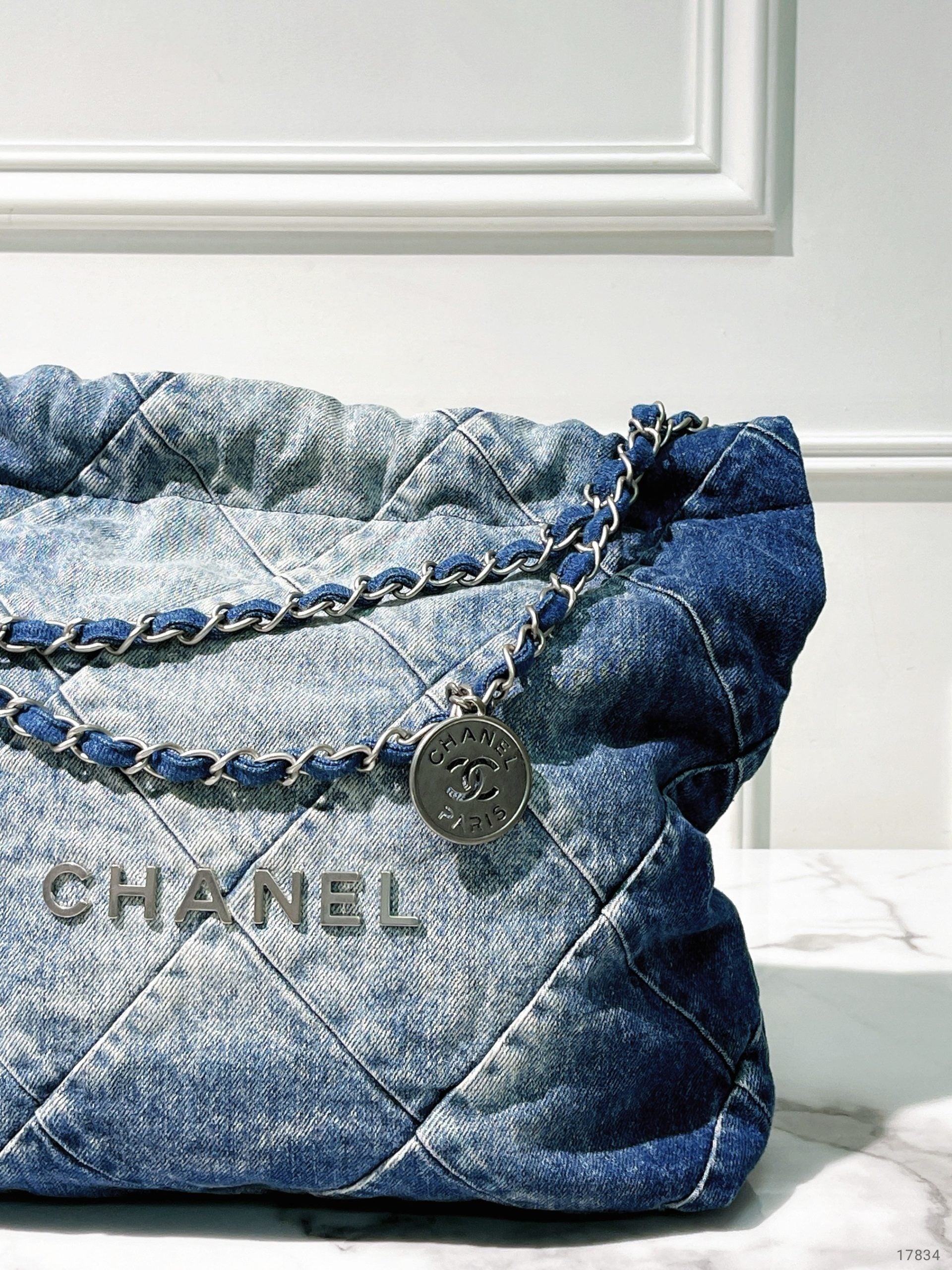 CHANEL SMALL 22 BAG, Denim