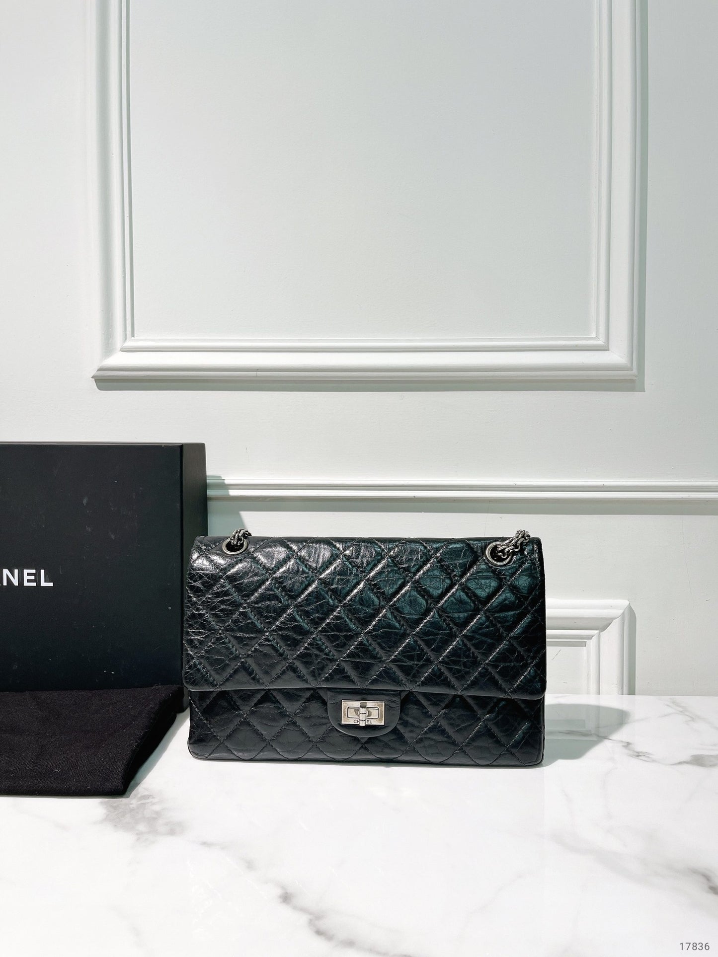 CHANEL LARGE 2.55 HANDBAG, Black/Silver