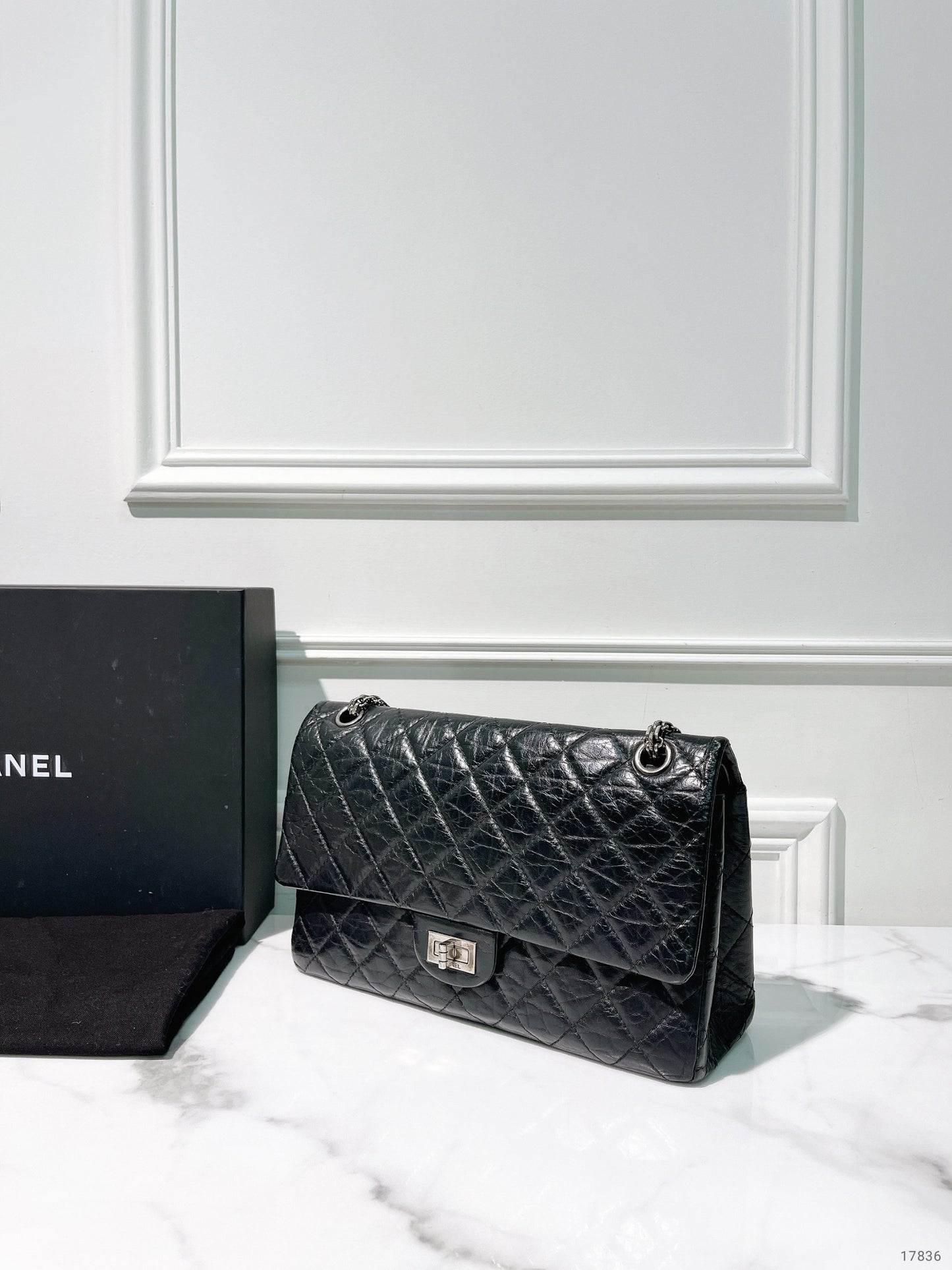 CHANEL LARGE 2.55 HANDBAG, Black/Silver