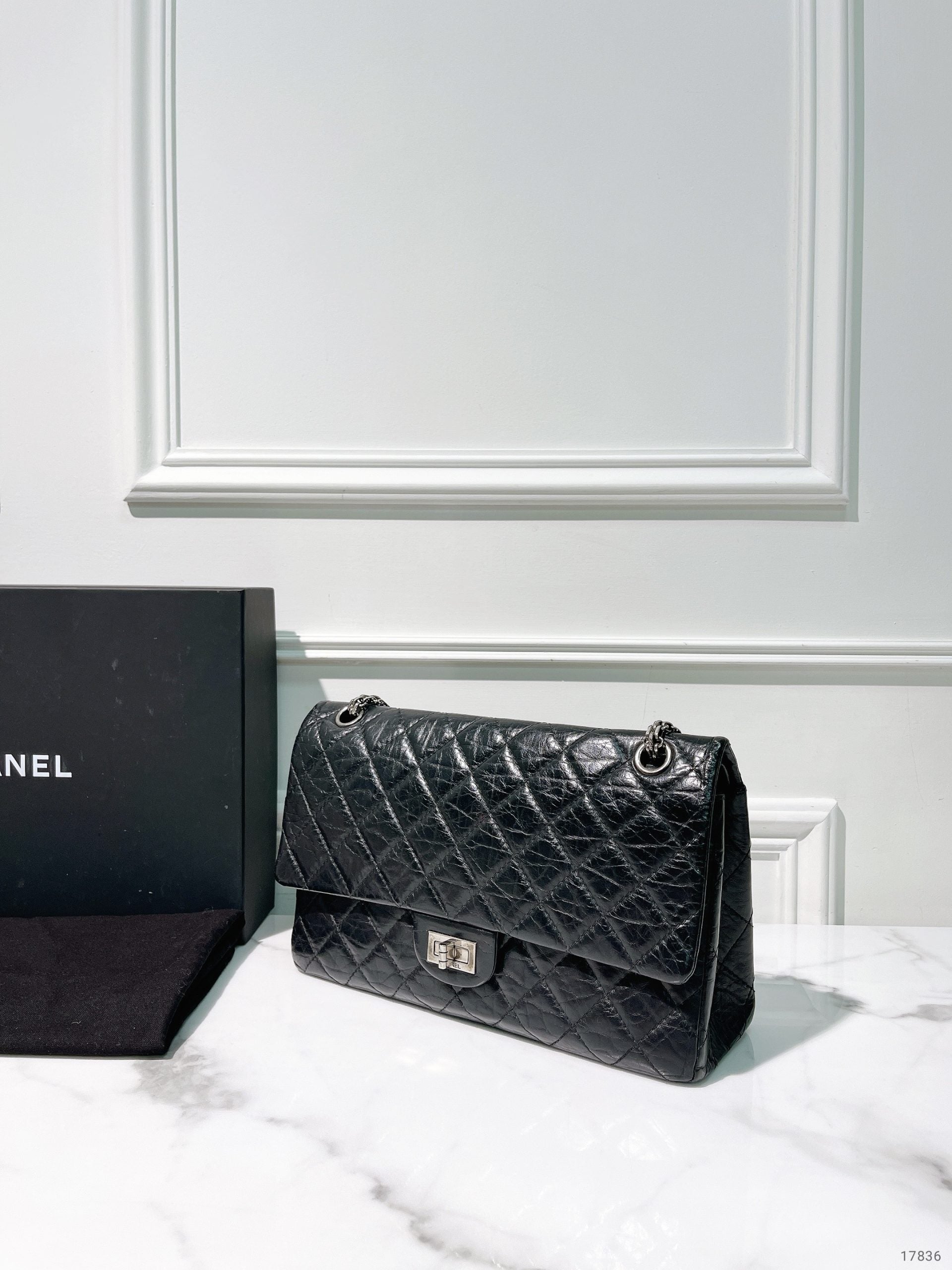 CHANEL LARGE 2.55 HANDBAG, Black/Silver