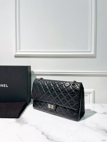 CHANEL LARGE 2.55 HANDBAG, Black/Silver