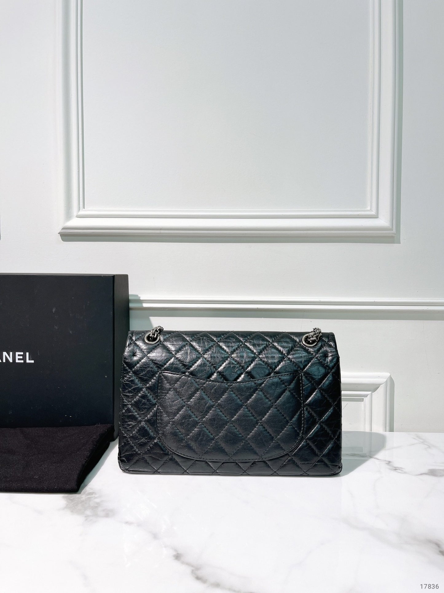 CHANEL LARGE 2.55 HANDBAG, Black/Silver