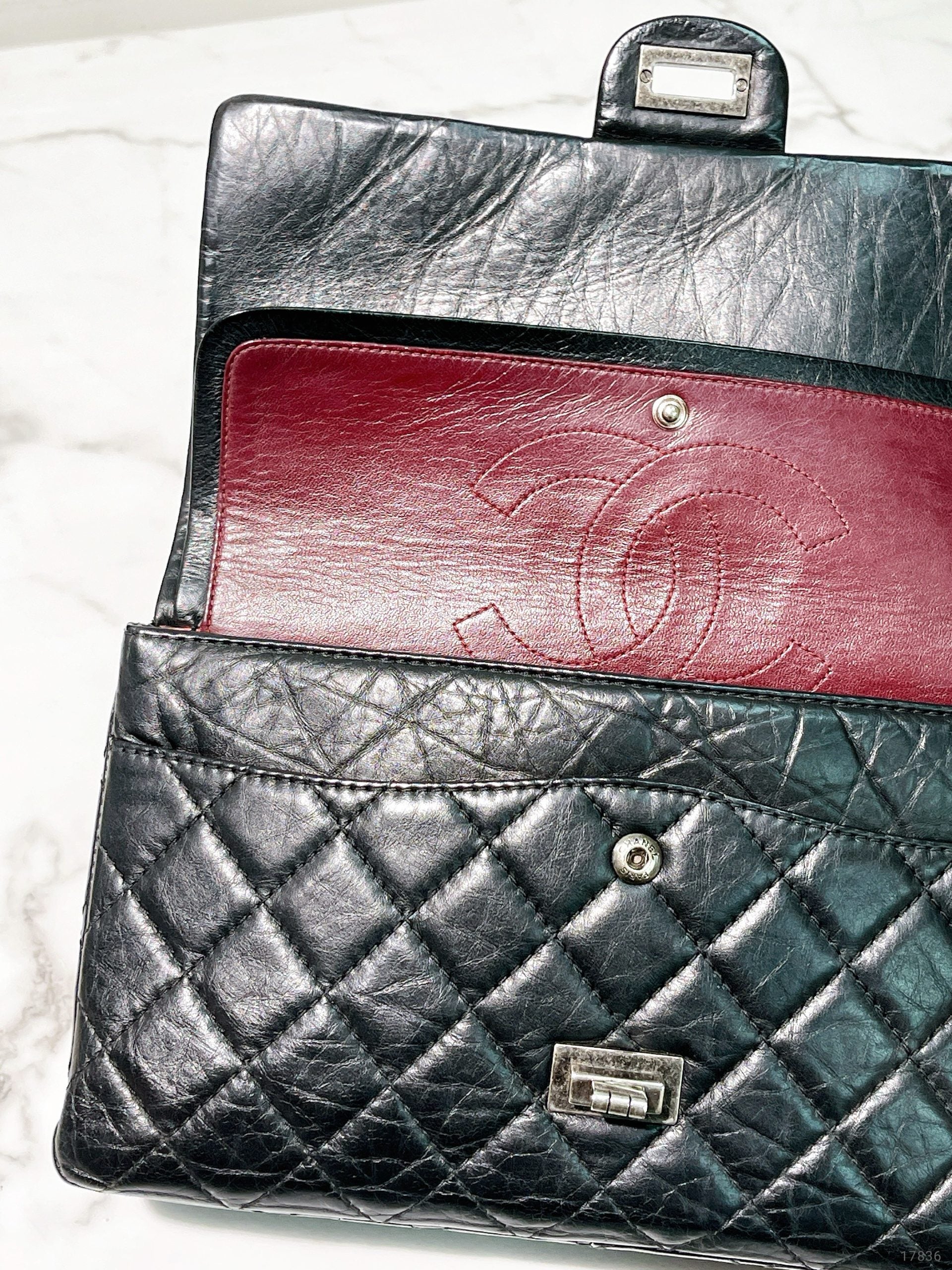 CHANEL LARGE 2.55 HANDBAG, Black/Silver