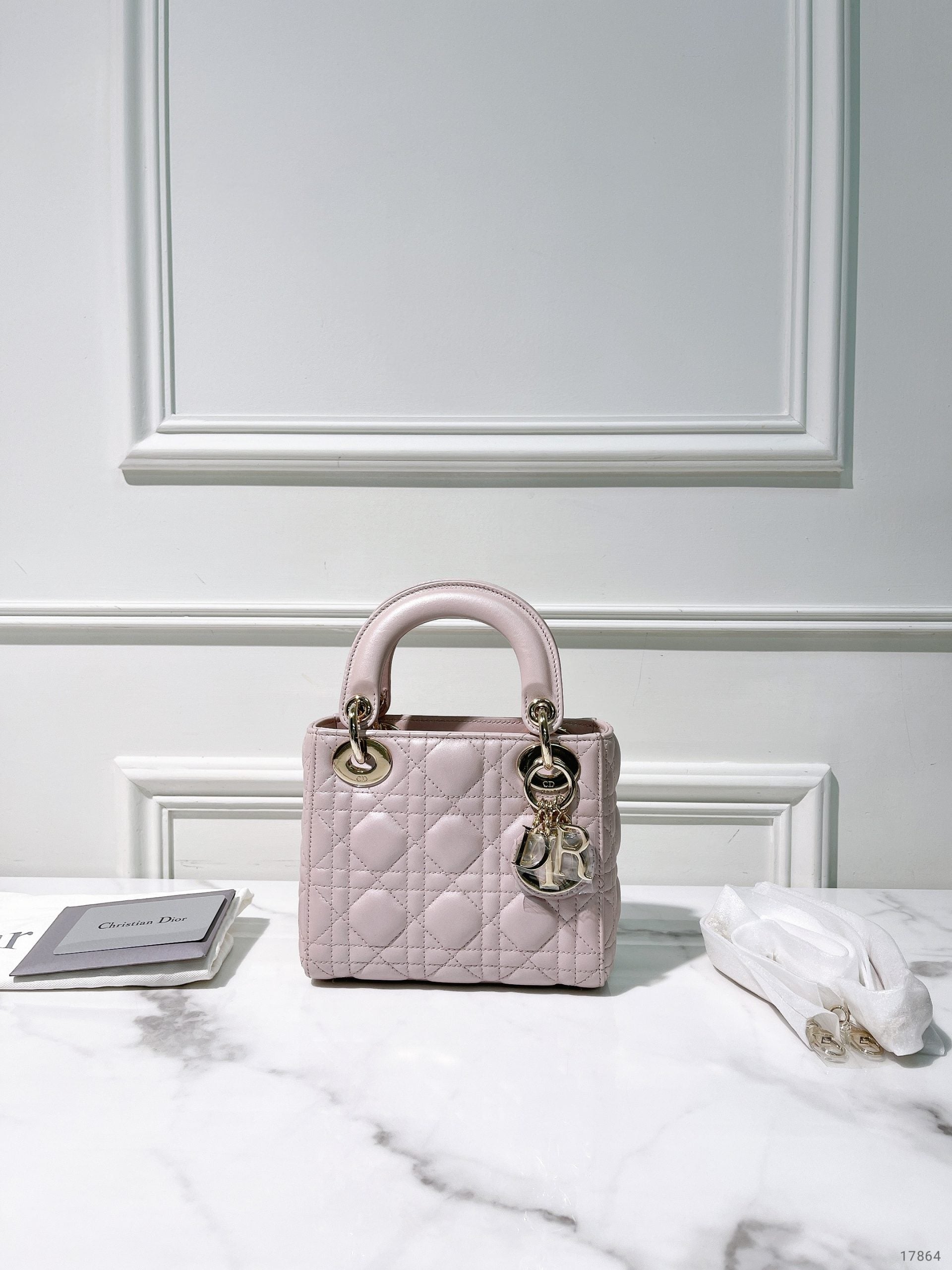DIOR MINI LADY DIOR BAG, Pink/Gold