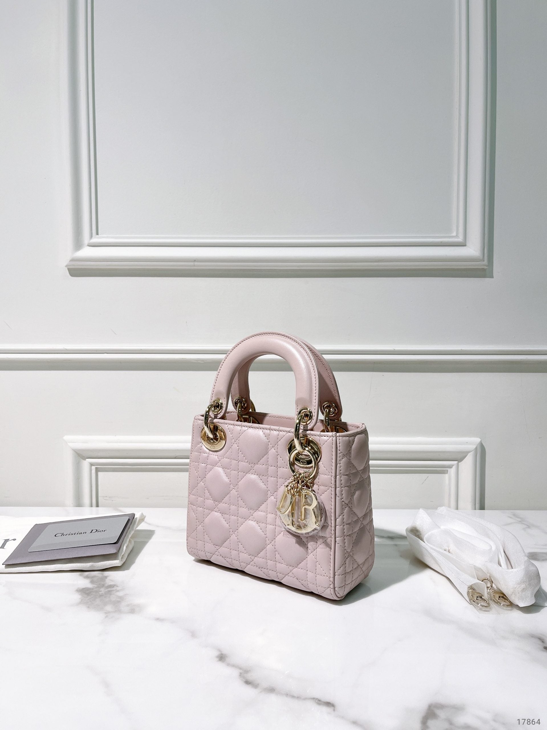 DIOR MINI LADY DIOR BAG, Pink/Gold