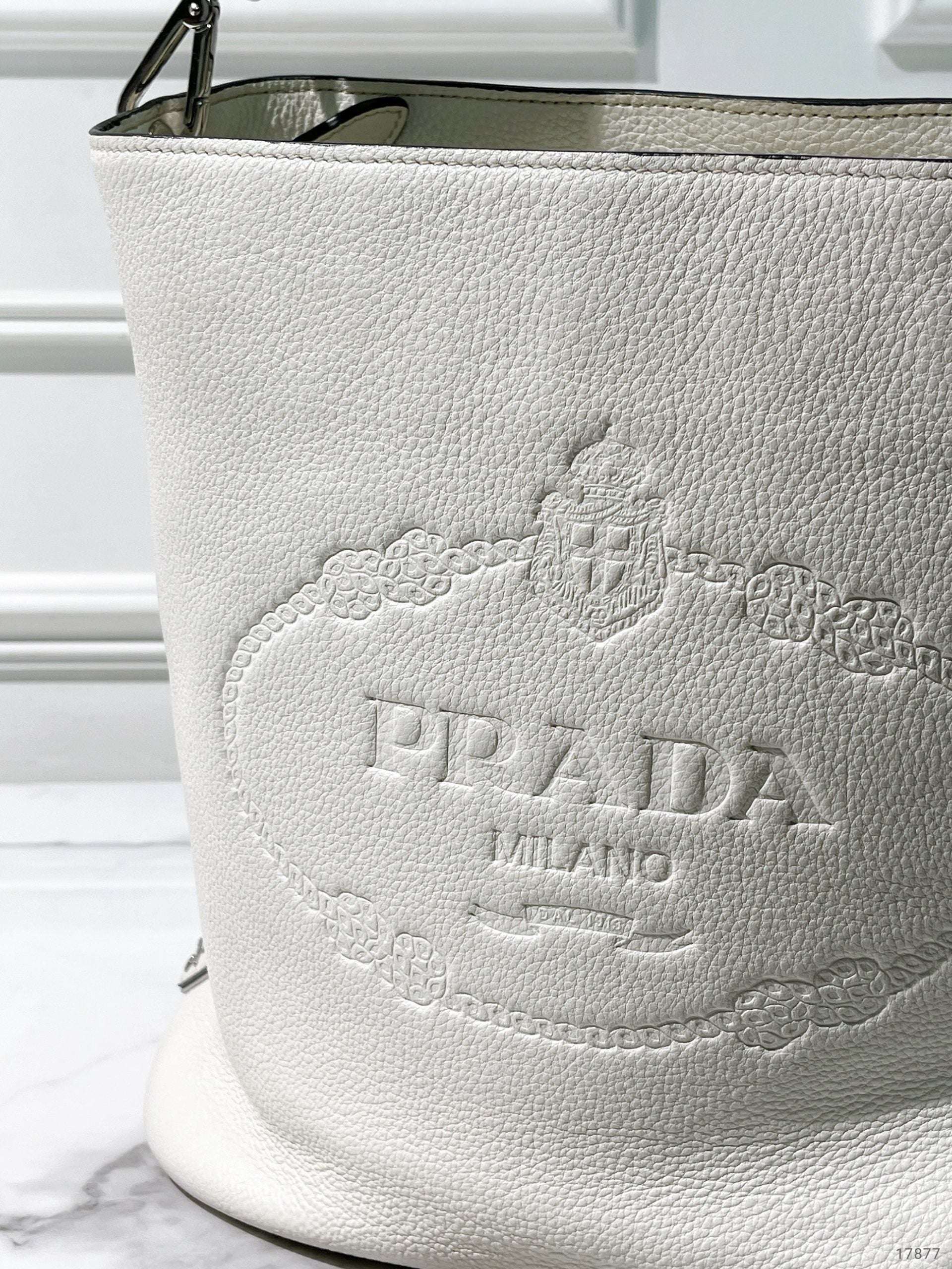 PRADA BUCKET BAG, White/Silver