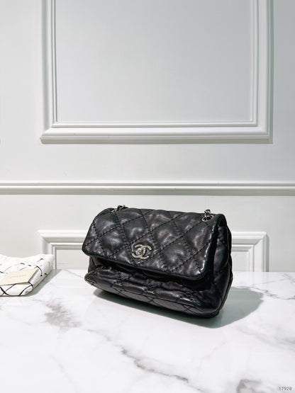 CHANEL SHOULDER BAG, Black/Silver