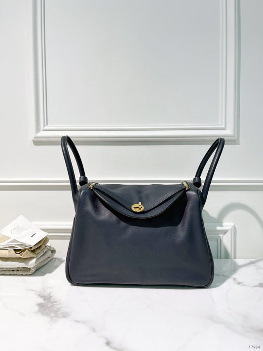 HERMES LINDY 30, Bleu Indigo/Gold